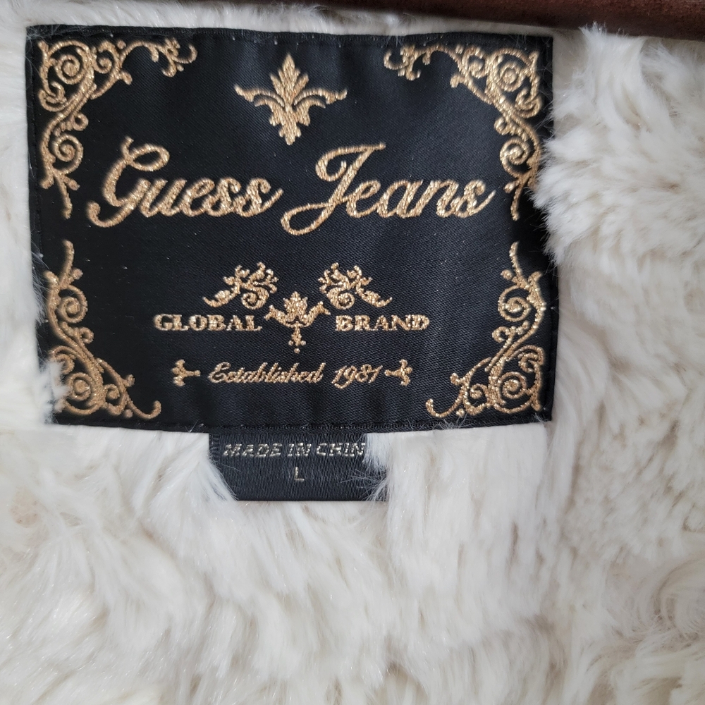 Guess Jeans Cream Sherpa Lined Hooded Jacket Women's Size Large - Picture 3 of 13